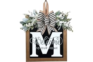 YICORIP Last Name All Year Round Front Door Garland, Front Porch Decoration 26 Letter Welcome Garland and Eucalyptus and Bow Suitable for Spring Summer Winter Used for Front Door Hanging Garland (M)