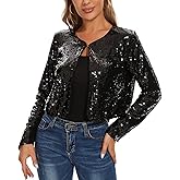 MINTLIMIT Women's Sequin Jacket Long Sleeve Open Front Sparkly Shrugs Glitter Cropped Bolero Cardigans
