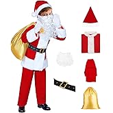 Mojonnie Kids Santa Costume Suit for Boys Christmas 6PCS Set with Faux Fur Trim Red Velvet Santa Suit for Christmas