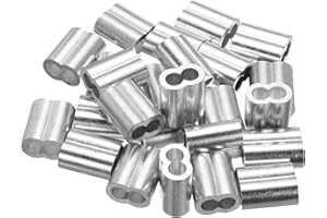 uxcell 1/4"(6mm) Aluminum Crimping Loop Sleeve, Double Hole Cable Ferrule for Wire Rope, Silver 25Pcs