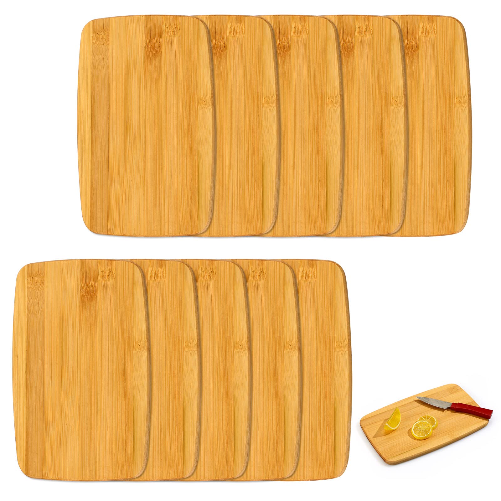Photo 1 of Yinkin 10 Pcs Wood Cutting Board Bamboo Wooden Chopping Board Charcuterie Serving Tray Bulk Laser Engraving Blanks for Pizza Bread Cheese Fruit Kitchen DIY Personalized Housewarming Gifts, 6 x 9 Inch