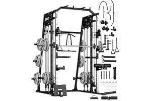 GarveeLife Smith Machine Home Gym All in One, 2200LBS Squat Rack Power Cage with Smith Bar, LAT Pull-Down, Cable Systems, Leg Hold-Down and More Attachments, Workout Equipment (Red Black)