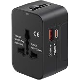 Universal Travel Adapter USB C, All in One Worldwide Plug Adapter, Black | Fast Charge GaN PD3.0, Type C USB-A Quick Charging, International Wall Charger, AC Power Outlet Converters, for USA EU UK AUS