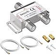 Justech 2 Way Coaxial Cable Splitter 5-2500MHz Frequency Range with 2 Cable for Sky Box CATV, Satellite TV, MoCA Configurations Telewest Eurovox Starview Dreambox