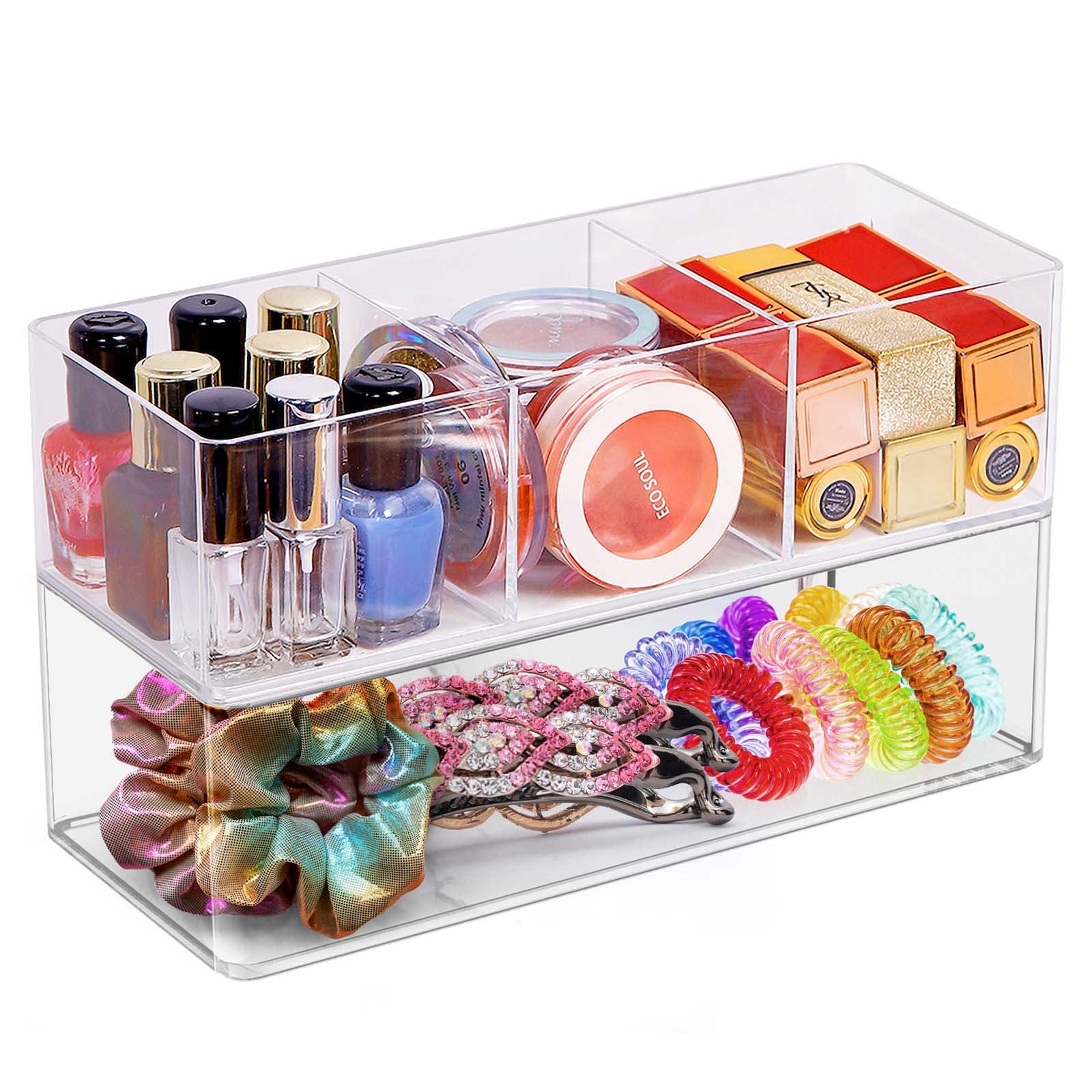 Withosent Cosmetic Organiser Set of 2, Acrylic Bedroom Dressing Table Organiser, Stackable Cosmetic Makeup Storage, Make Up Organiser