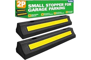 YesBes 2 Pack Garage Parking Aid, 16.9'' Parking Stopper for Garage, Car Truck Curb Floor Parking Lot Wheel Tire Stops Bumpers with Reflective Yellow, Parking Gadgets Protects Garage Walls and Car