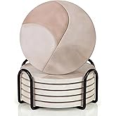 VEYRO Ceramic Coasters Set of 6 – Absorbent Stone Drink Coasters with Holder, Non-Slip Cork Backing, Modern Marble Look Coasters for Coffee Table, Desk & Home Decor