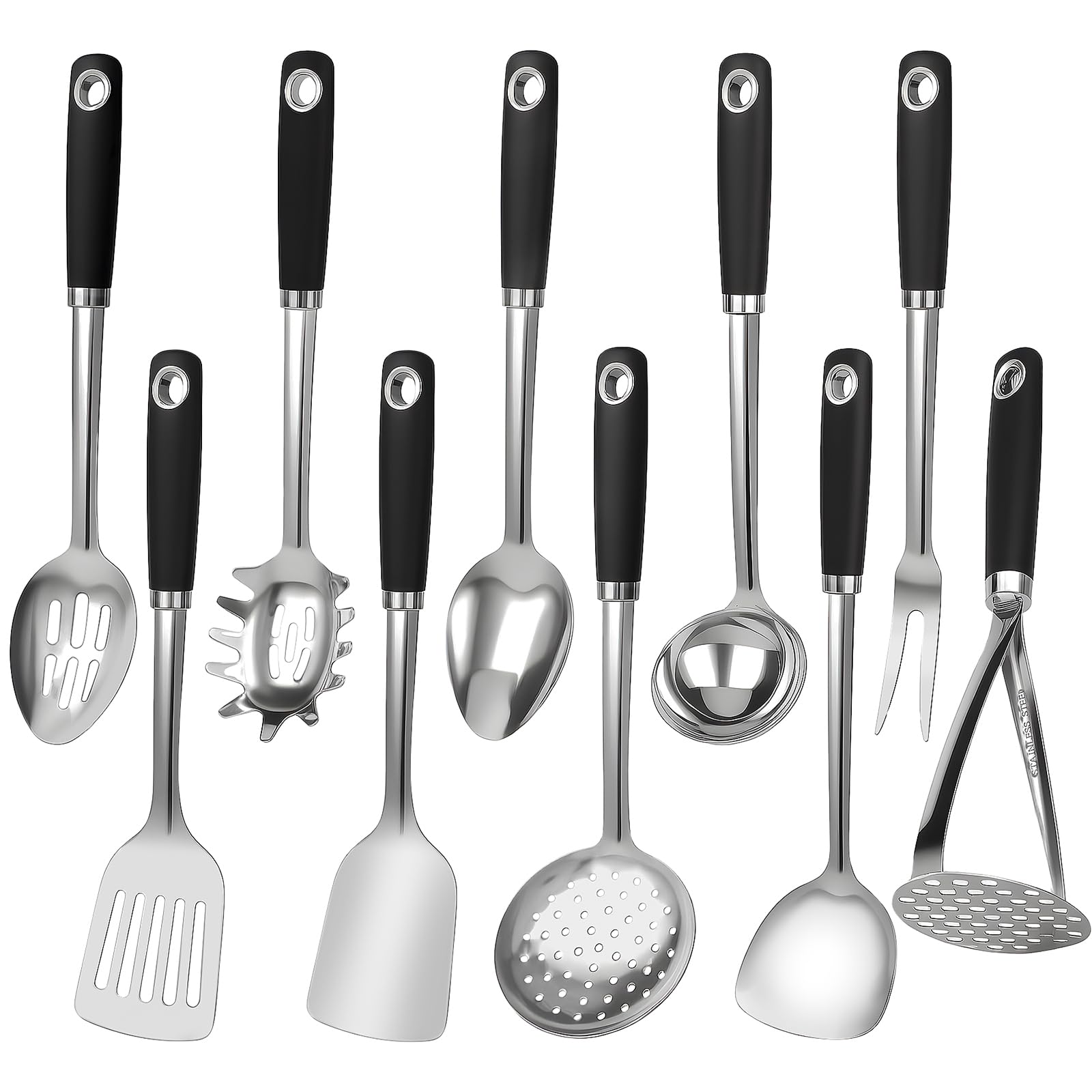 Photo 1 of 10 Piece Stainless Steel Cooking Utensils Set - 18/0 Heavy Duty Kitchen Tools for Grilling & Serving, Includes Slotted Spatula, Soup Ladle, Thin Metal Turner & More, Heat Resistant, Dishwasher Safe
