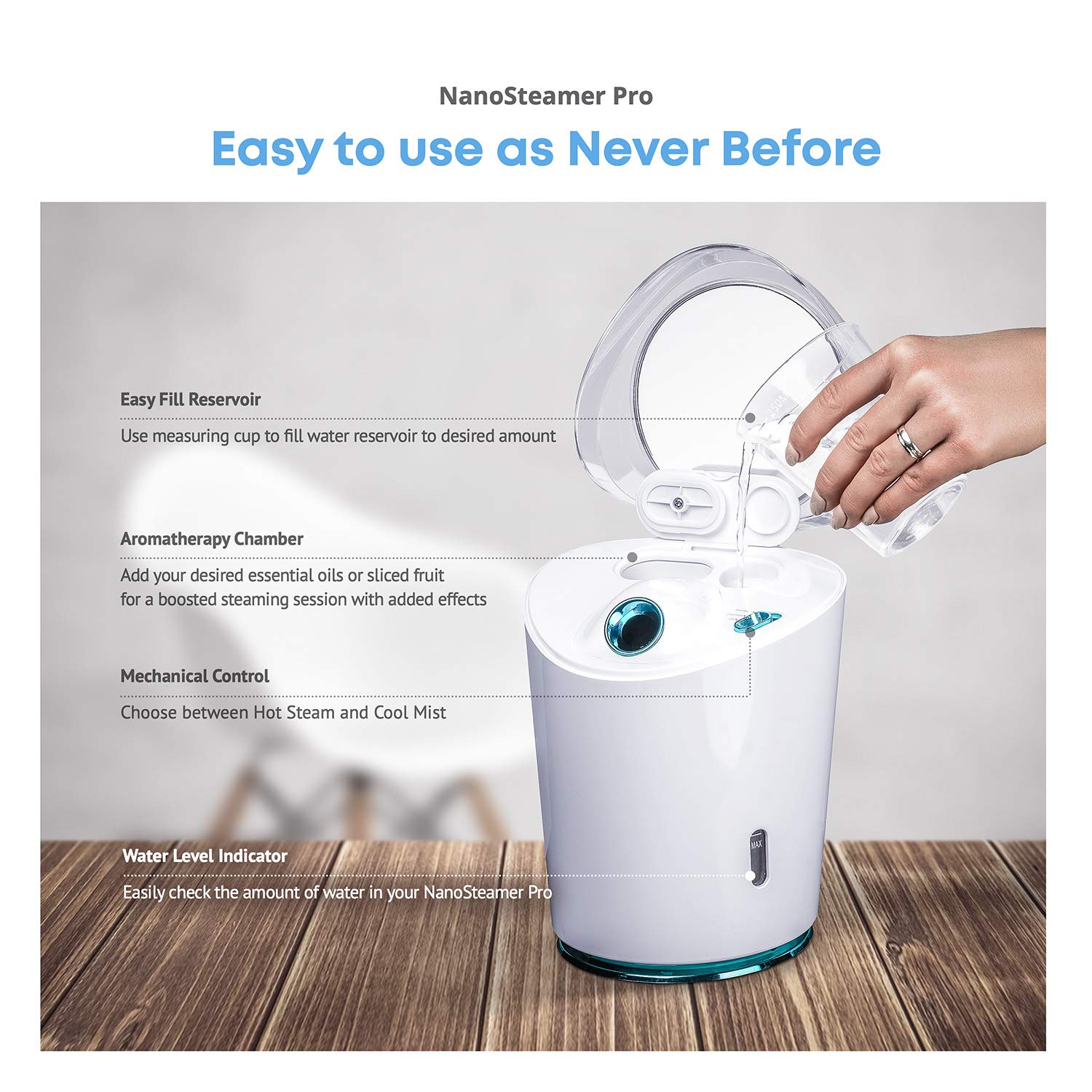 NanoSteamer PRO Professional 4-in-1 Nano Ionic Facial Steamer for Spas - 30 Min Steam Time - Humidifier - Unclogs Pores - Blackheads - Spa Quality - 5 Piece Stainless Steel Skin Kit Included: Beauty