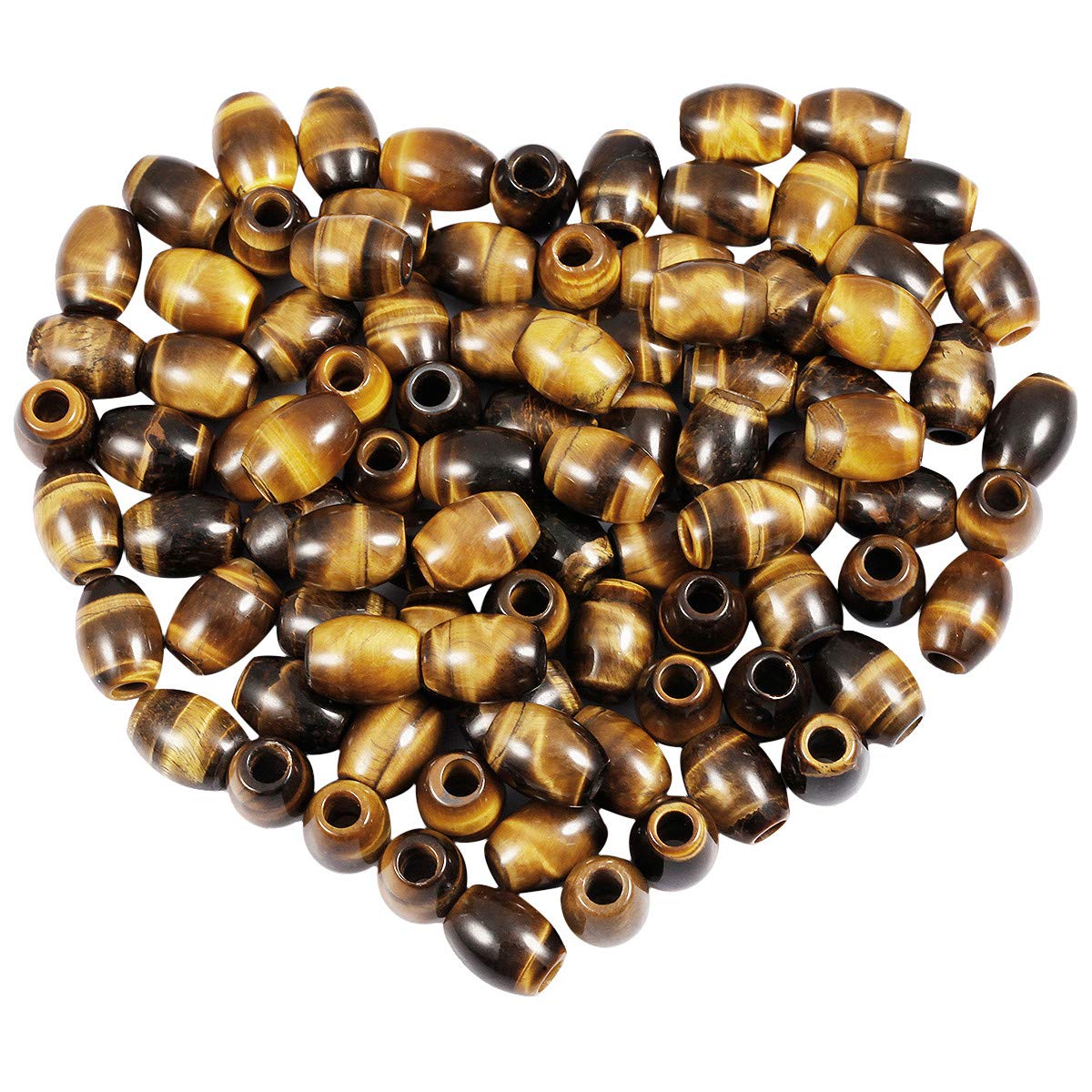 KYEYGWO Tiger's Eye Stone Large Hole Polished Gemstone Beads for Bracelets, Oval Loose Charms European Bead for Jewelry Making, Pack of 20