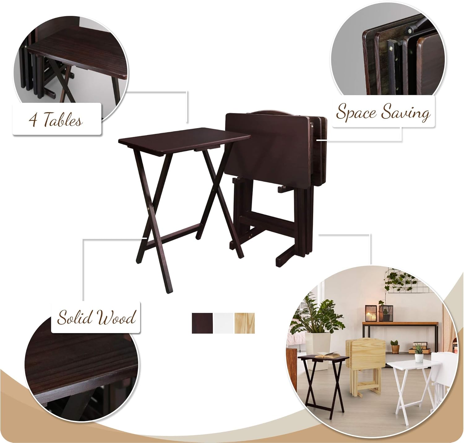 Casual Home 5pcs Tray Table Set, White (New): Furniture & Decor