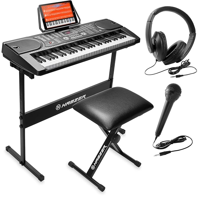 Hamzer 61Key Portable Electronic Keyboard Piano with Stand, Stool