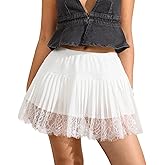 Women Lace Mini Skirt Ruffle Pleated Slip Y2k Flowy Skirts with Lined Shorts