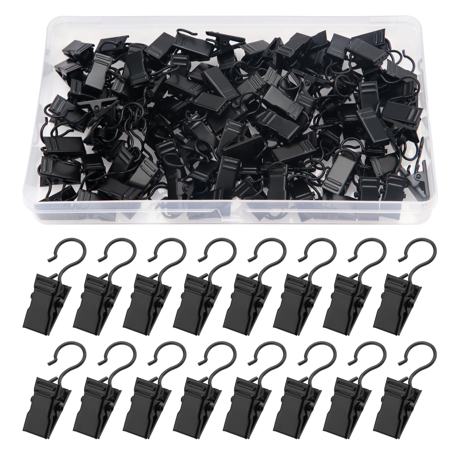 YIXISI 85 PCS Curtain Clips with Hooks, Metal Hangers for Bedroom, Bathroom, Home Decoration, Black