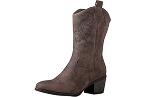 GLOBALWIN Women's Mid Calf The Western Cowgirl Boots Fashion Cowboy Boots For Women Chunky Low Heel