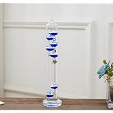 14 inch Galileo Thermometer with 7 Blue Colored Balls | 60&ordm;F to 84&ordm;F Galileo Thermometer Gorgeous Gift for Family or Friends Present Home, Office Indoor and Outdoor D&eacute;cor