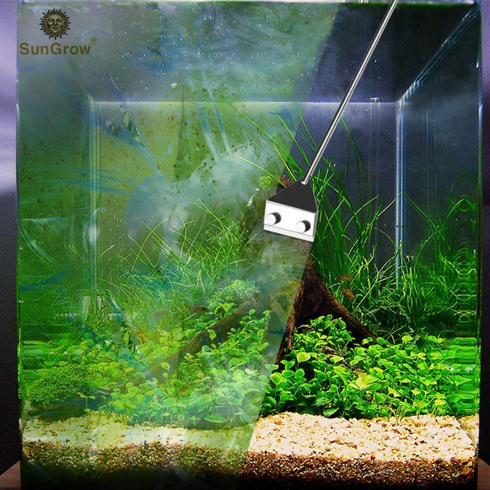Aquarium Algae Cleaning Razor -- Keep hands dry & contamination-free - Stainless steel design ensures corrosion resistance - 2 BONUS handles for extra length - Removable and replaceable blade