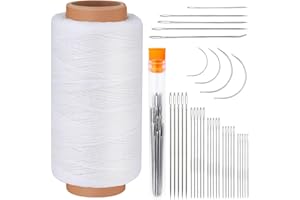 Tikjiua Leather Waxed Thread, 492ft Leather Thread with Curved Needles, Upholstery Needles, Leather Thread and Needles for Leather Canvas Carpet Sofa Furniture Repair (Beige02)