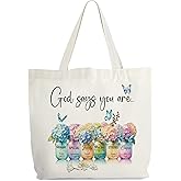 Inspirational Christian Canvas Tote for Women - God Says You Are Unique Bible Verse Religious Gift, Floral Library Book Shoulder Bag for Friends Colleagues