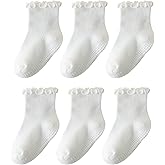 ANYANIME 6 Pairs Toddler Ruffle Socks for Girls Baby Grip Socks Non Slip Socks Cute Grippy Frilly