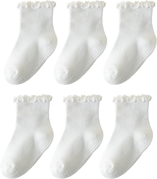 ANYANIME Toddler Socks Ruffle for Girls Baby Grip Socks Non Slip Cute Frill