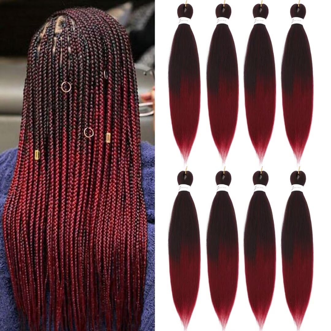 Photo 1 of Msloosily Ombre Braiding Hair Pre Stretched 1b/900 Burgundy Braiding Hair Pre Stretched 20inch 8packs Kids Braiding Hair Pre Stretched For Women EZ Braids For Box Braids(#1b/900,8Packs,20inch)