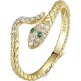 Presentski Snake Stackable Rings 925 Sterling Silver Adjustable Open Rings Gold Plated Vintage Retro Cubic Zirconia Dainty Ring for Women