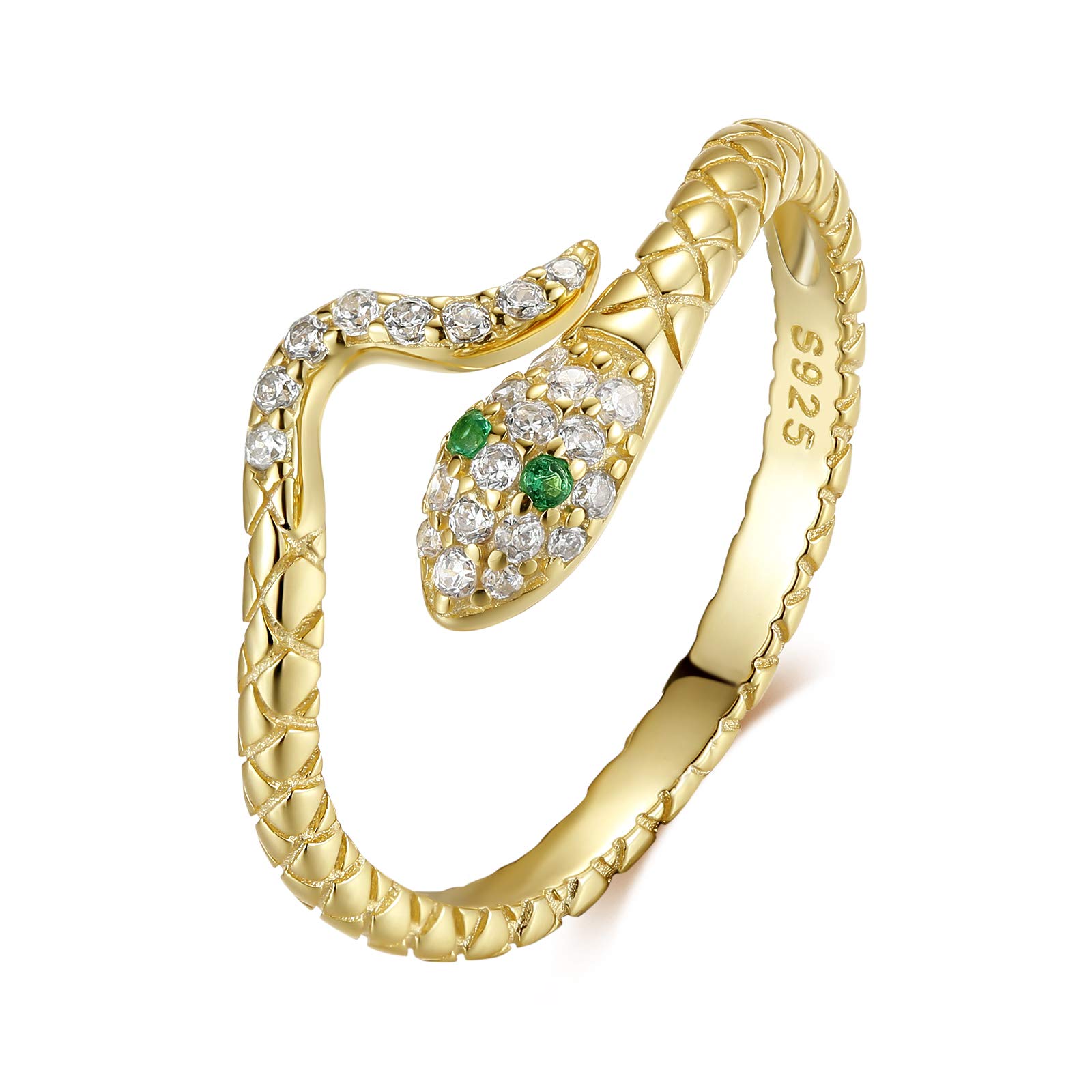 Qings Gold Snake Adjustable Open Ring with Cubic Zirconia Vintage Retro Finger Ring for Women Gilrs Men
