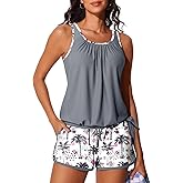 Summer Mae Blouson Women’s Tankini Swimsuits with Shorts Tummy Control Bathing Suits Side Pockets 2026