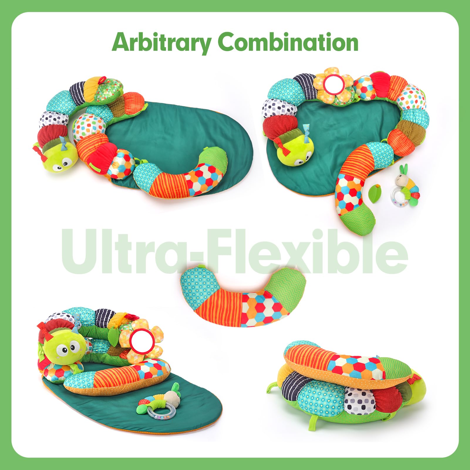 hahaland Upgraded Tummy Time Toys - 4 in 1 Tummy Time Pillow & Baby Sitting Support for Newborn Infant Baby 0-3 Months Early Development Detachable Teether Rattle Sensory Play for 0 3 6 9 12 Months