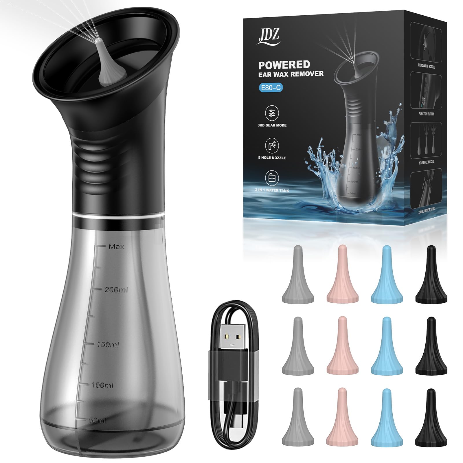 Photo 1 of Upgraded Ear Wax Removal, Electric Ear Cleaner with One-Piece Waste Tank, Safe & Effective Earwax Removal Kit for Adults & Kids, Adjustable Water Pressure,12 Replaceable Nozzles, LED Display, IPX7