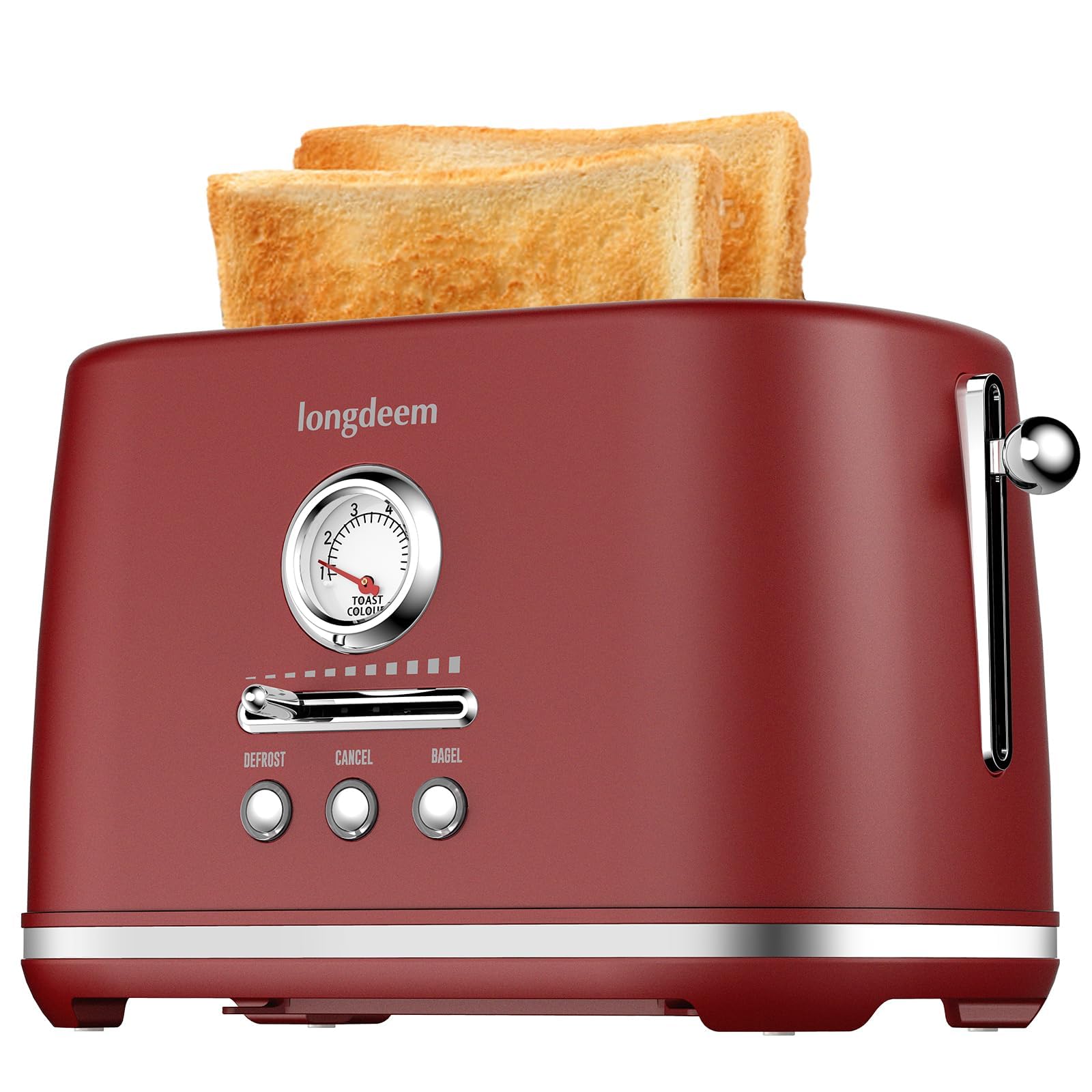 2-Slice Toaster with 1.5″ Wide Slots & 6-Shade Dial – Auto Shut Off, Lift & Look, Frozen Mode for Bagels/Waffles/Fruit Bread, Easy-Clean Crumb Tray, Red