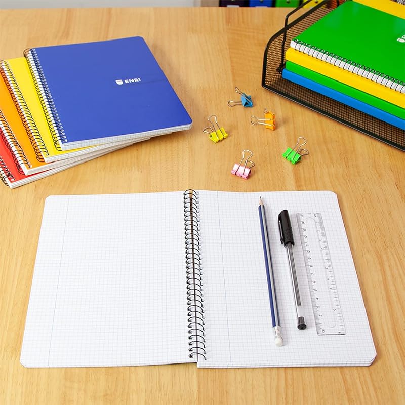 , Cuadernos A5 (4º) Cuadrícula 4x4, Tapa Blanda, 80 Hojas, Pack 5 Libretas, Colores Surtidos