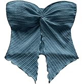 SOLY HUX Women's Tube Top Twist Split Hem Strapless Sleeveless Asymmetrical Going Out Crop Tops