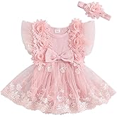 Douhoow Baby Girls Romper Dress Baby Dress Romper 3D Flowers Mesh Skirt Hem Infant Girl Summer Clothes with Headband
