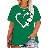 Plus Size St Patricks Day Shirt Women Shamrock Heart Graphic Tees St Patty's Lucky T-Shirt Irish Short Sleeve Tops