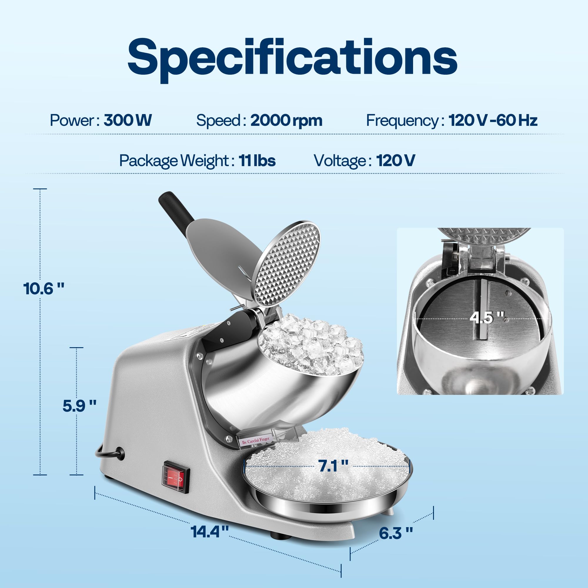 VIVOHOME Electric Ice Shaver Snow Cone Maker Machine Silver 143lbs/hr with Ice Pick for Home and Commercial Use