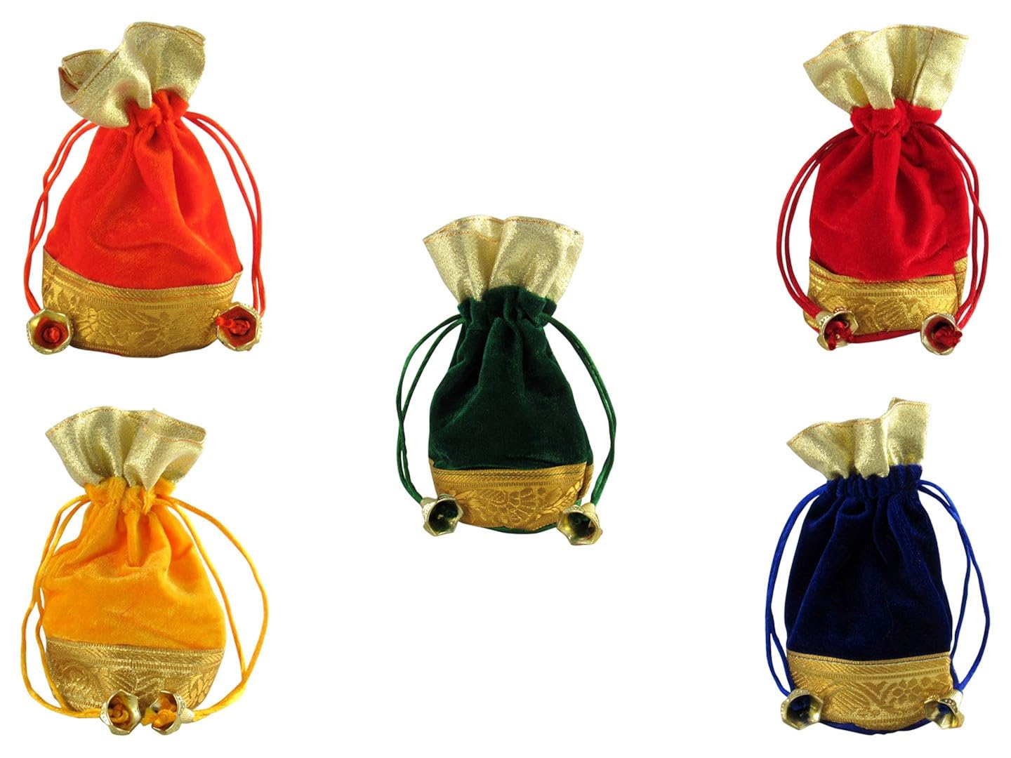 goldgiftides velvet women's potli bags, pouches, shagun potlies for gifting, polti bags for party, wedding parties function giveaways (set of 5)