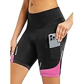 qualidyne Women's 4D Padded Bike Shorts with Side Pockets, Wide-Waist Cycling Shorts for Road & Indoor Spinning