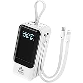 Fast Charging Power Bank 18400mAh 65W Portable Laptop Charger, LED Display, Travel Essential Battery Pack with Built-in USB-C & Lightning Cables for iPhone 16/15/14/13/12 MacBook Samsung