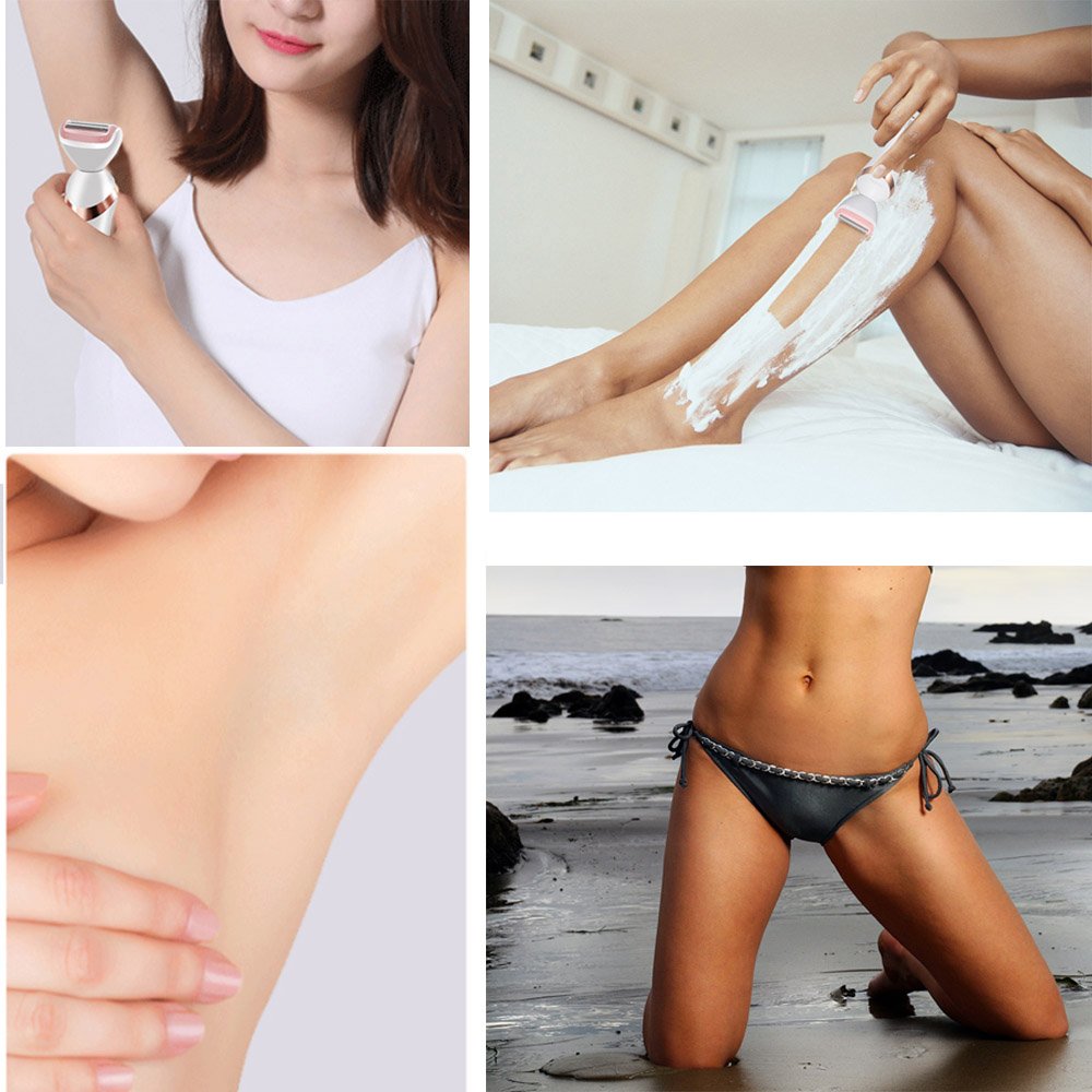 Ladies Electric Shaver Cordless Electric Razor 3 in 1 USB Rechargeable Waterproof for Women Arm Underarm Bikini Line Legs Bikini Trimmer and Facial Cleasing and 3D Roller Massager,Wet/Dry Razor Set