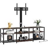 VECELO TV Stand with Mount and Power Outlet, Height Adjustable Entertainment Center with Storage Shelves for 32/55/65/70/75 inches Televisions, Console Table for Living Room, Bedroom, Rustic Brown