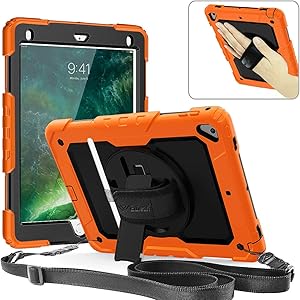 Weuiean Compatible with iPad Air 2 Case, 360 Degrees Rotate Hand Controlling Case with Built-in Stand Screen Protector, Full-Body Shock Proof Protective Case for iPad Air 2 A1566,A1567 - Orange