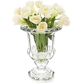 ELFULLY 8 Inch Glass Urn Vase, Large Crystal Glass Vase, Vintage Vases for Centerpiece, Pedestal Flower Bottle, Decorative Vases for Wedding Home Decor Housewarming Gift