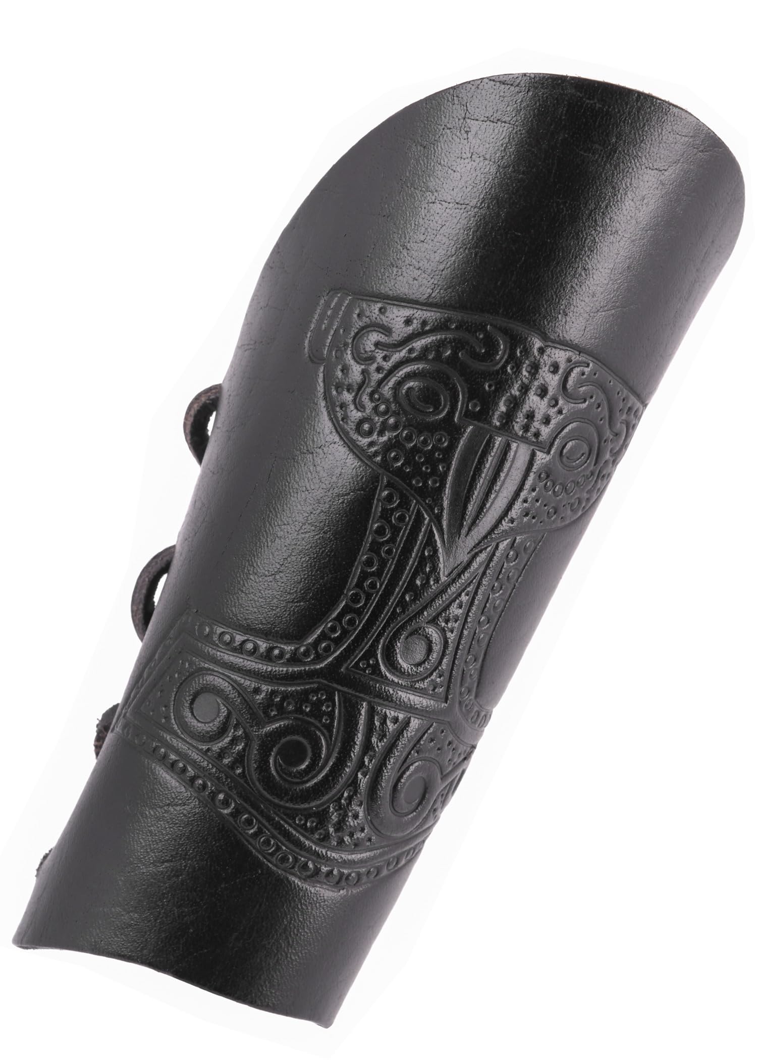 Thor's Hammer Embossed Leather Black Forearm Sleeve/Arm Protectors LARP Medieval Viking - Black - One size