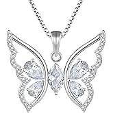 YL Women's Butterfly Necklace 925 Sterling Silver Flower Rose Pendant Birthstone Halo Jewelry