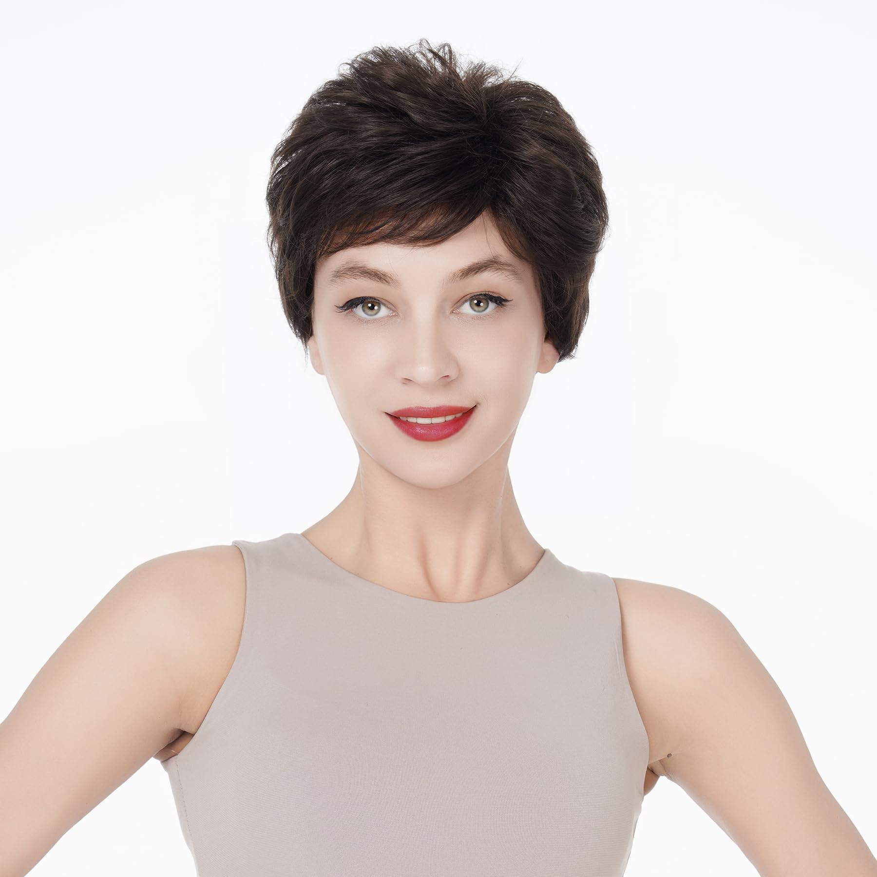 Lydell 6" Women's Short Wigs Soft Wavy Natural Synthetic Wig Layered Movement Classic Styled (Chestnut Brown)