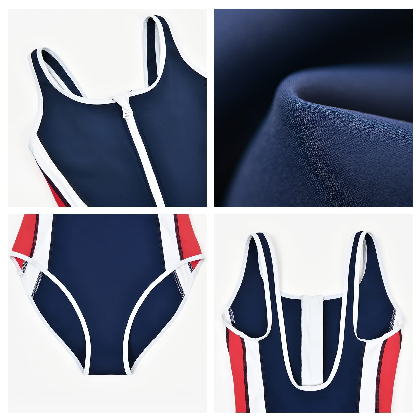 Veranobreeze Damen Sport Badeanzug Racerback Schwarz Sport Bademode(Rot & Dunkelblau, EU40) 6