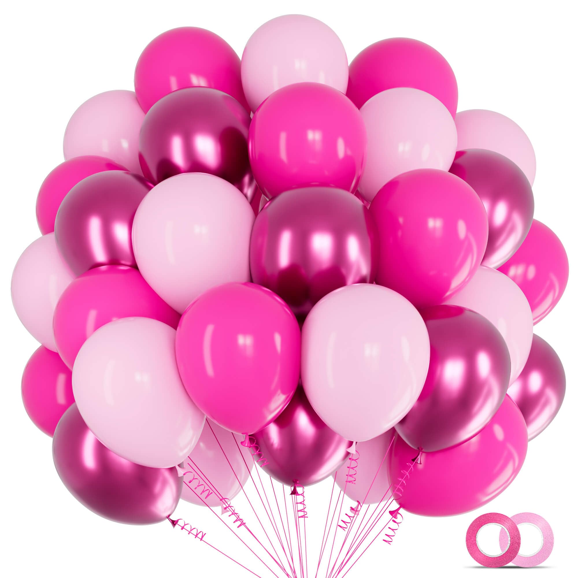 KAWKALSH 60pcs Pink Balloons Metallic, 12Inch Hot Pink Latex Balloon and Dark Magenta Balloons for Birthday Baby Shower Princess Party Decorations