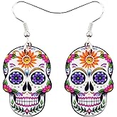 Bonsny Acrylic Drop Dangle Halloween Skeleton Skull Earrings Punk Jewelry For Women Gift